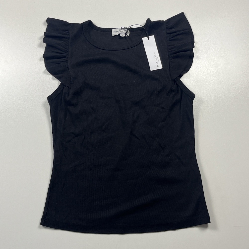 Michael Stars Rina Flutter Sleeve Top Size M Black Ultra Rib Modal Blend NWT